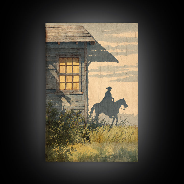 Horse and Rider Silhouette at Dusk Framed Canvas Print, Country Art, Large Wall Art, Farmhouse Decor, Fine Art, Country, COU-2x3-73