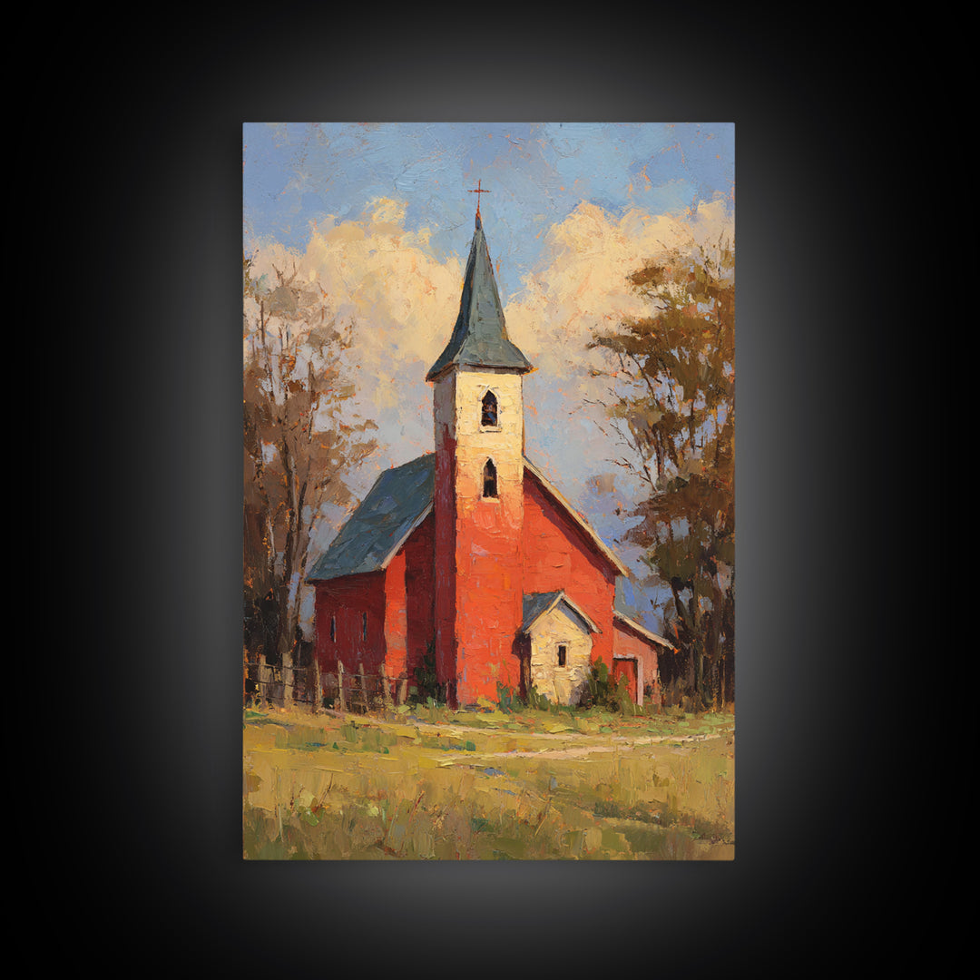 Country Church Steeple Beyond Trees Framed Canvas Print, Country Art, Printable Wall Art, Farmhouse Decor, Fine Art, Country, COU-2x3-75