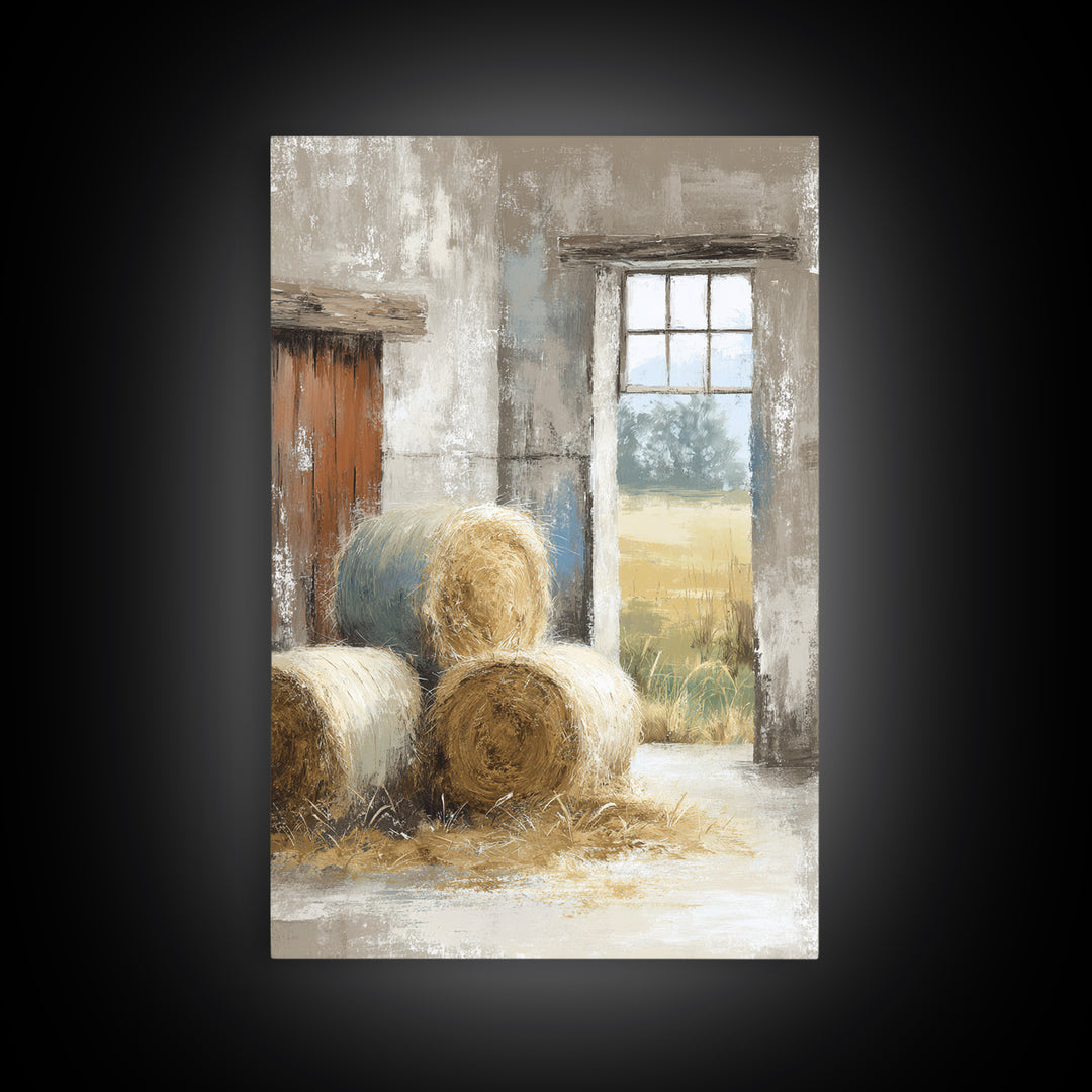 Hay Bales in Late Afternoon Sun Framed Canvas Print, Country Art, Farmhouse Decor, Fine Art, Country, Gallery Wall Art, COU-2x3-76