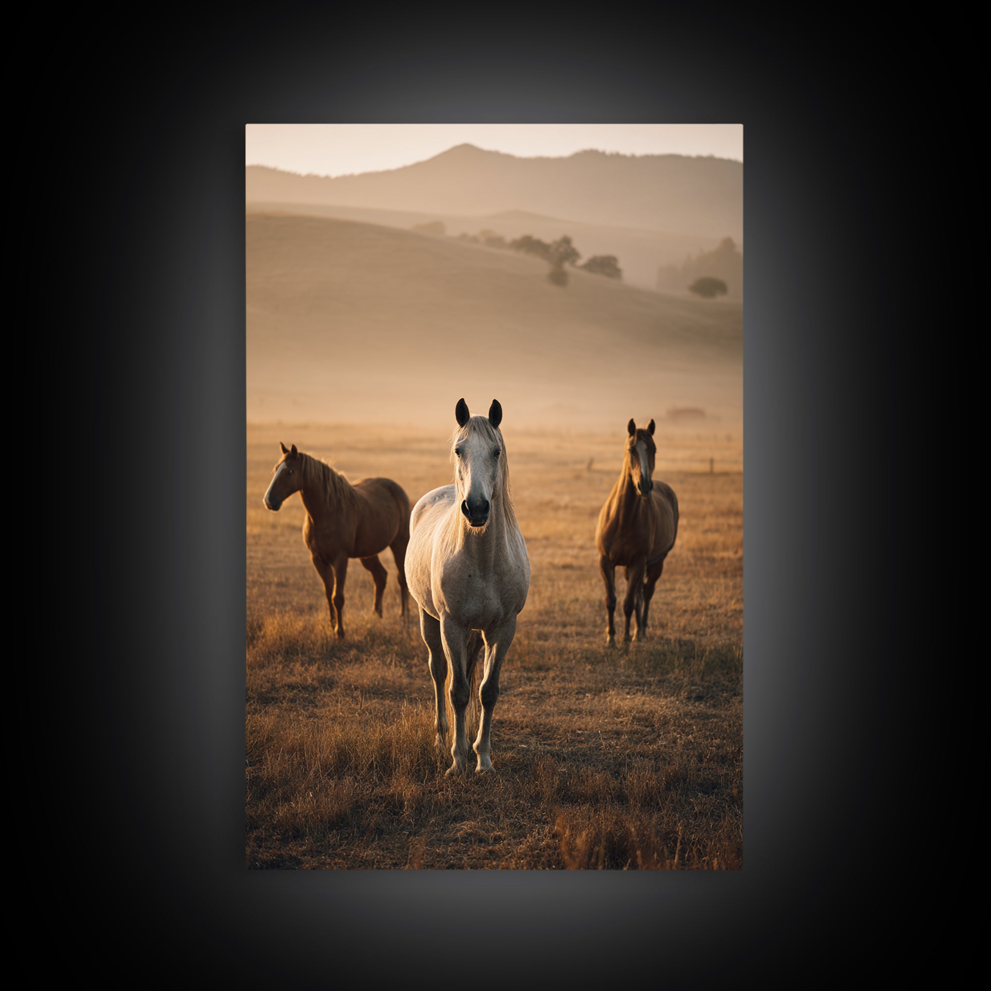 Rolling Pasture with Grazing Horses at Sunrise Canvas Print, Country Art, Printable Art, Farmhouse Decor, Oil Painting, Country, COU-2x3-81