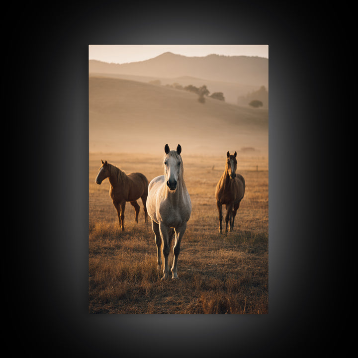 Rolling Pasture with Grazing Horses at Sunrise Canvas Print, Country Art, Printable Art, Farmhouse Decor, Oil Painting, Country, COU-2x3-81