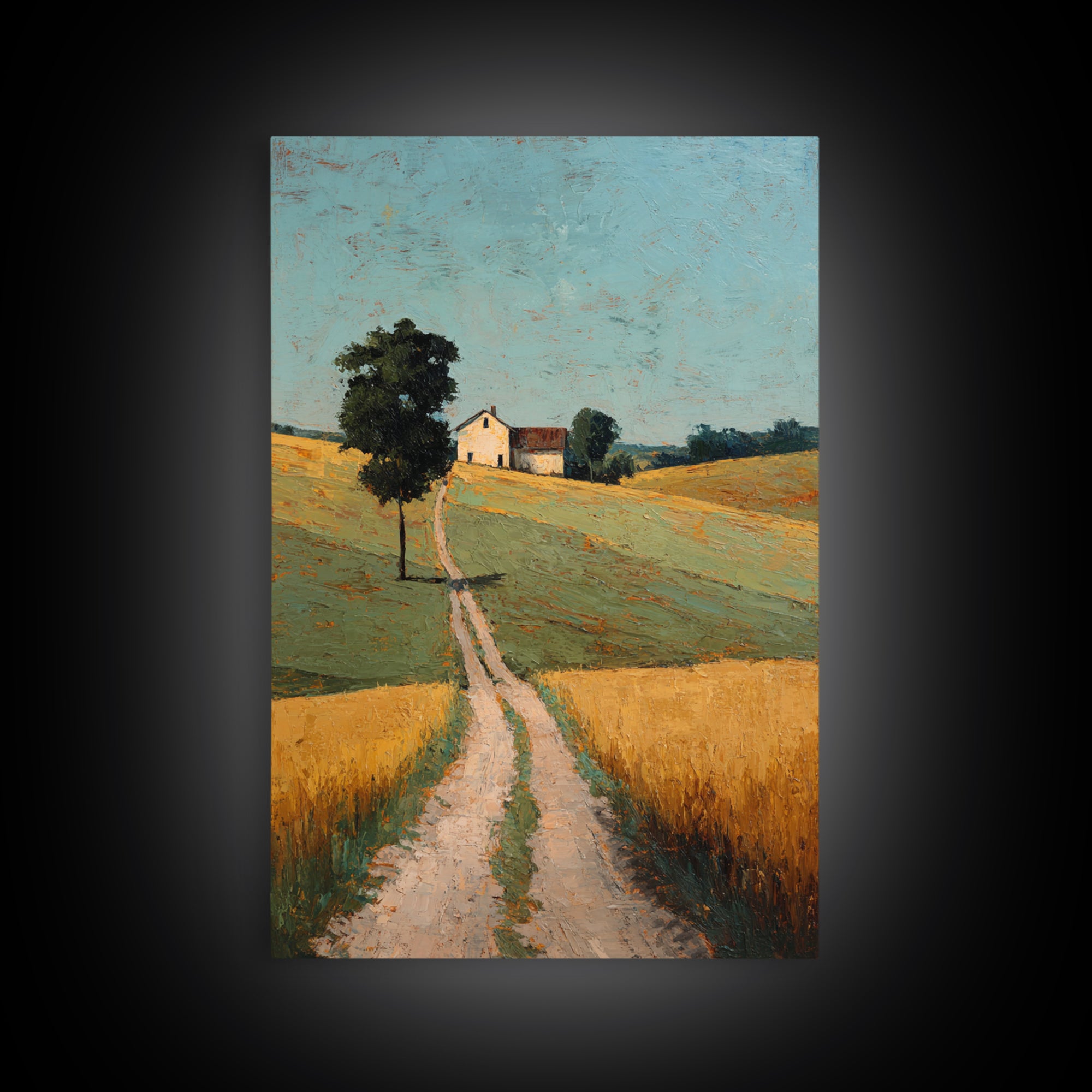 Country Road Disappearing into Green Hills Framed Canvas Print, Country Art, Farmhouse Decor, Country, Gallery Wall Art, COU-2x3-87