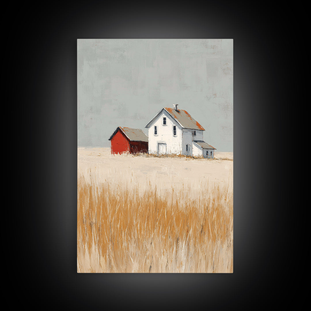White Farmhouse Surrounded by Tall Grass Framed Canvas Print, Country Art, Printable Wall Art, Farmhouse Decor, Country, COU-2x3-90