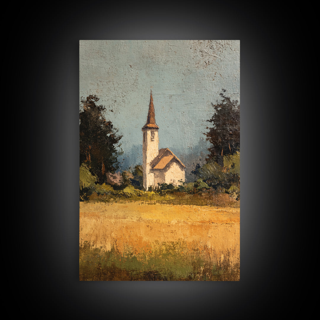 Country Church Steeple Beyond Trees Canvas Print, Country Art, Digital Print, Farmhouse Decor, Country, French Country Decor, COU-2x3-99