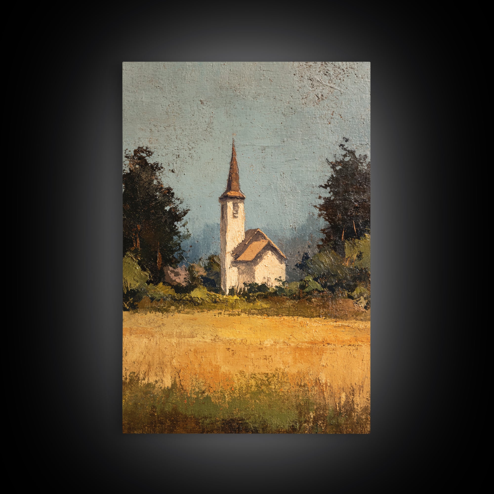 Country Church Steeple Beyond Trees Canvas Print, Country Art, Digital Print, Farmhouse Decor, Country, French Country Decor, COU-2x3-99