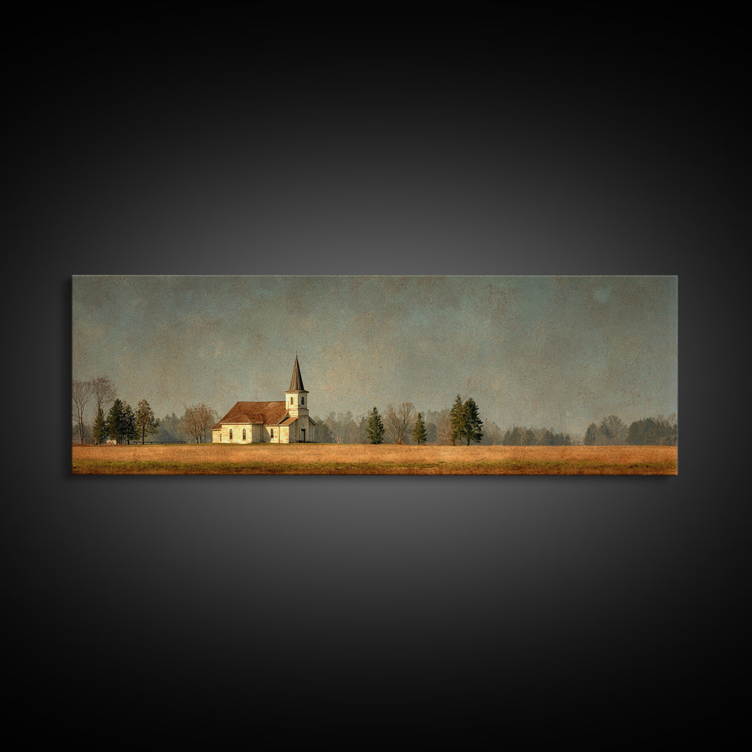 Country Church Steeple Beyond Trees Canvas Print, Country Art, Farmhouse Wall Art, Farmhouse Decor, Watercolor Art, Country, COU-3x1-11