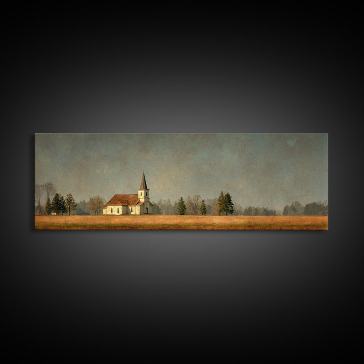 Country Church Steeple Beyond Trees Canvas Print, Country Art, Farmhouse Wall Art, Farmhouse Decor, Watercolor Art, Country, COU-3x1-11