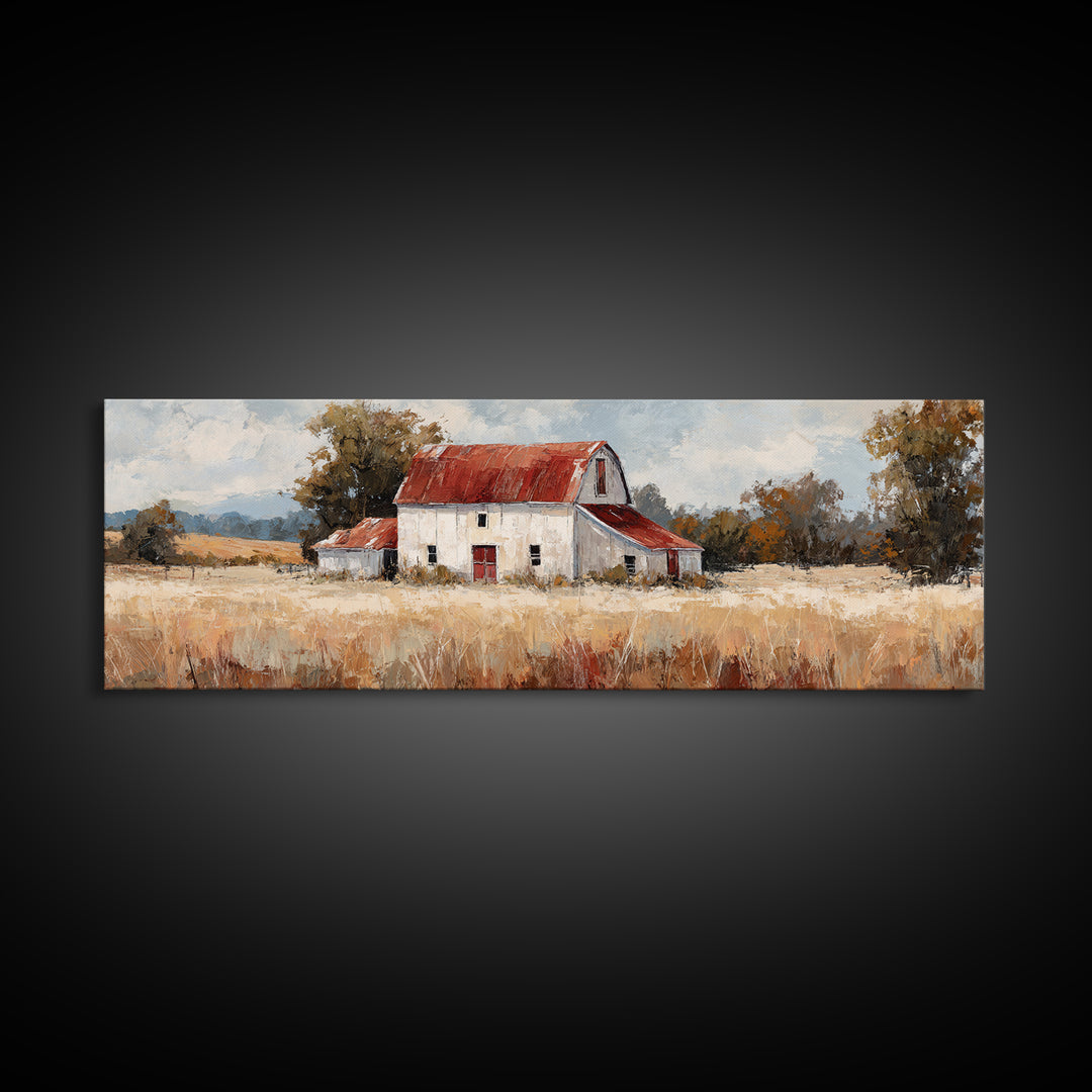 White Farmhouse Surrounded by Tall Grass Framed Canvas Print, Country Art, Art Prints, Farmhouse Decor, Fine Art, Country, COU-3x1-2
