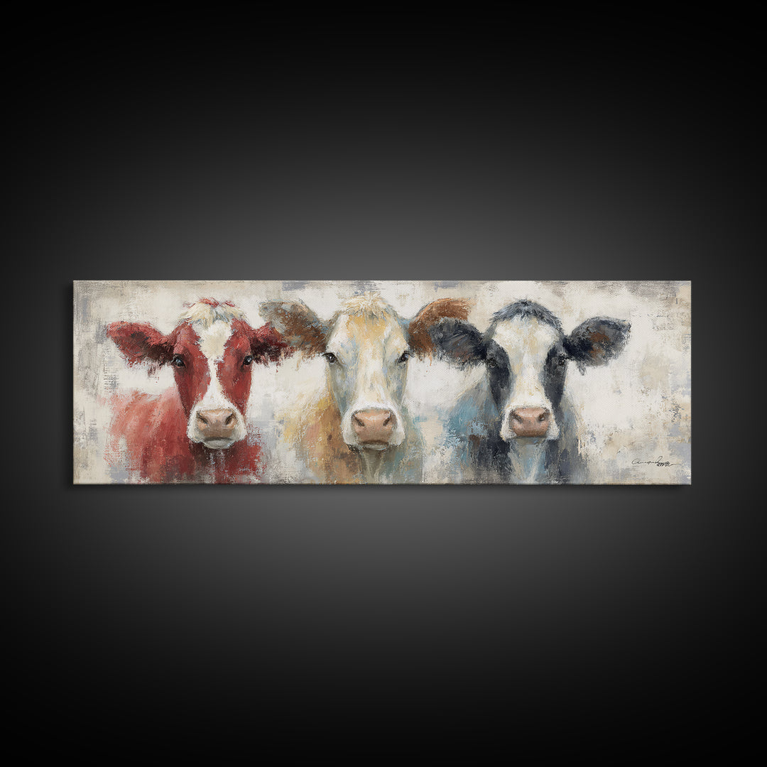 Cow Portrait with Gentle Farmhouse Personality Canvas Print, Country Art, French Country, Farmhouse Decor, Fine Art, Country, COU-3x1-20
