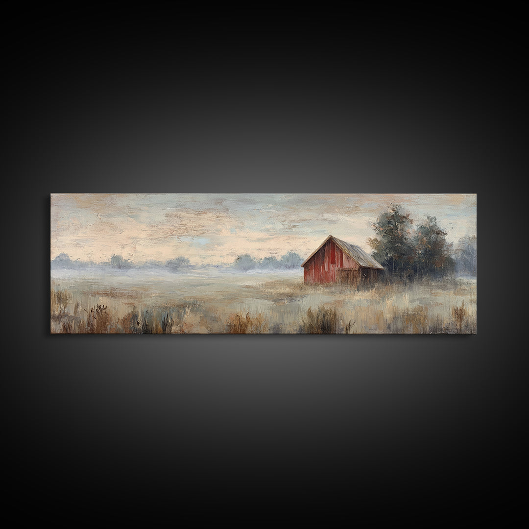 Deer Crossing a Misty Morning Field Canvas Print, Country Art, Gallery Decor, Farmhouse Decor, Fine Art, Country, COU-3x1-3