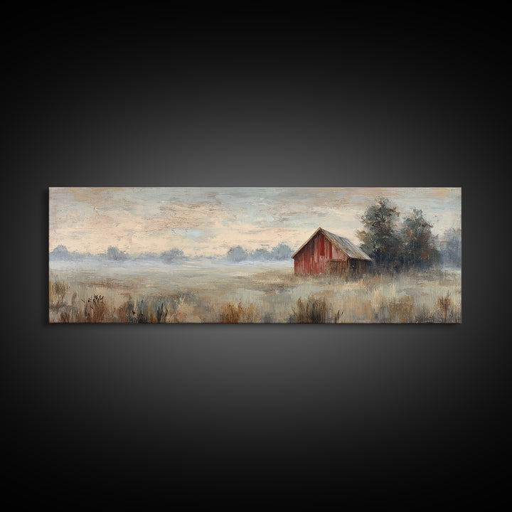 Deer Crossing a Misty Morning Field Canvas Print, Country Art, Gallery Decor, Farmhouse Decor, Fine Art, Country, COU-3x1-3