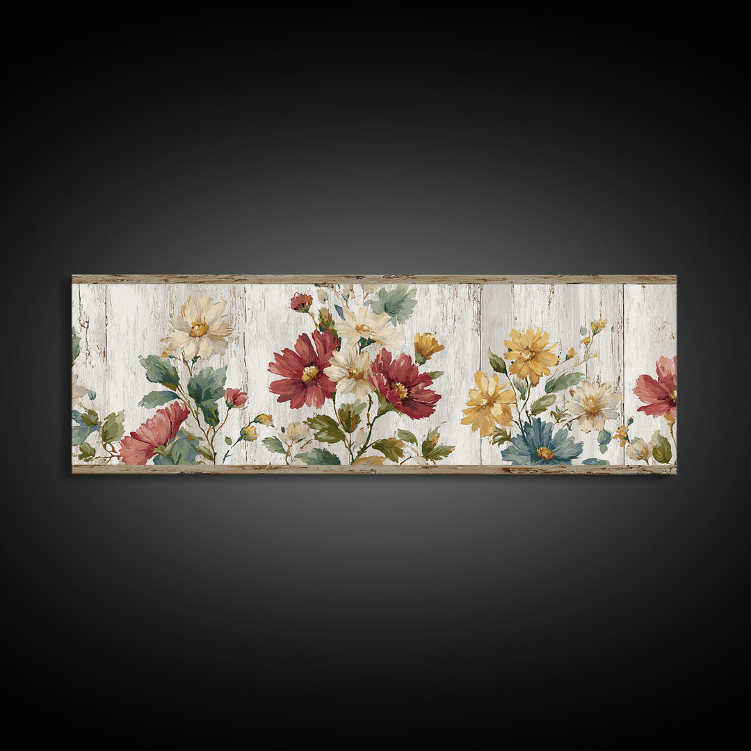 Weathered Boots with Wildflowers Tucked Inside Framed Canvas Print, Country Art, Landscape Wall Art, Farmhouse Decor, Country, COU-3x1-32