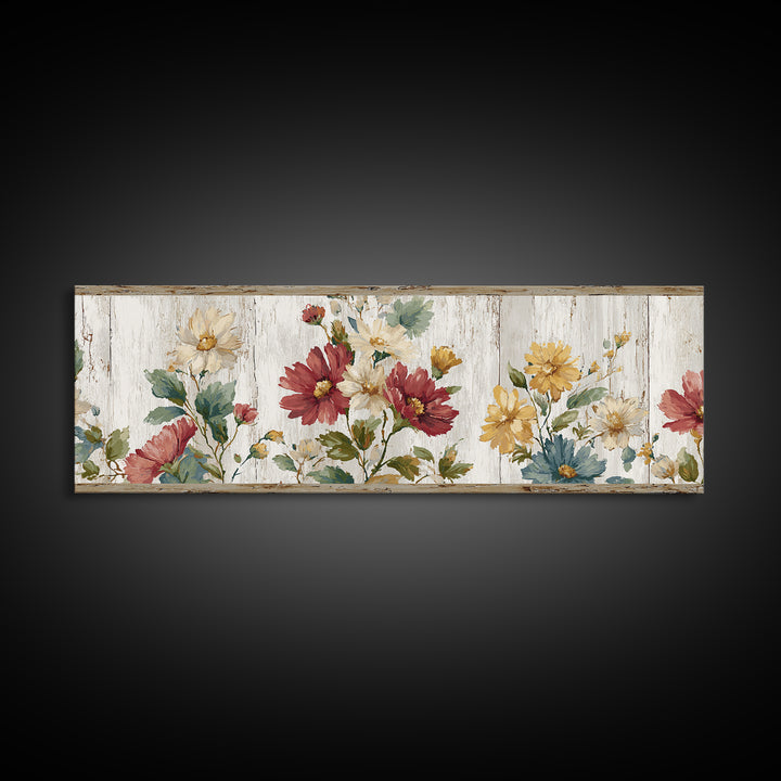 Weathered Boots with Wildflowers Tucked Inside Framed Canvas Print, Country Art, Landscape Wall Art, Farmhouse Decor, Country, COU-3x1-32