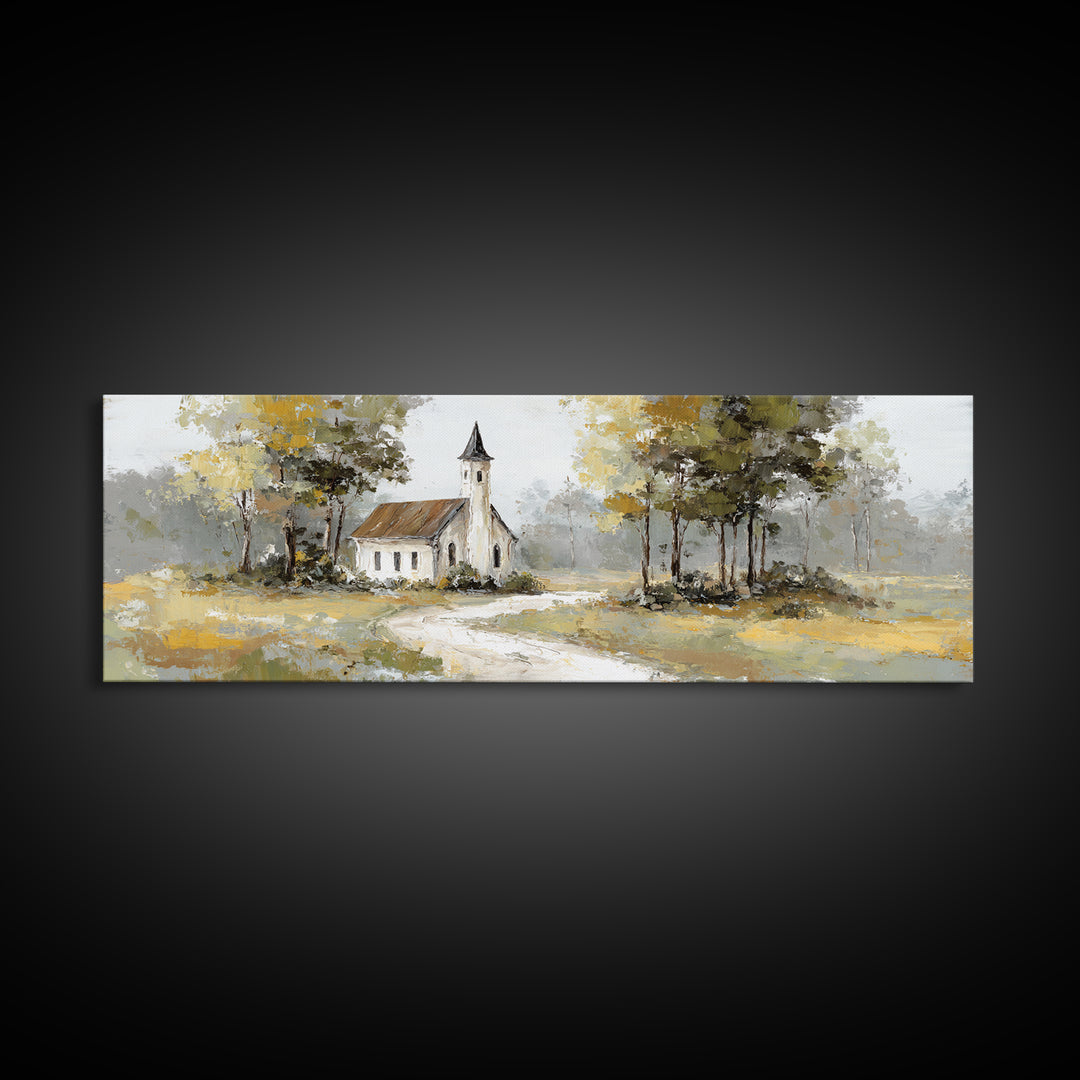 Country Church Steeple Beyond Trees Canvas Print, Country Art, Luxury Decor, Farmhouse Decor, Fine Art, Country, COU-3x1-35