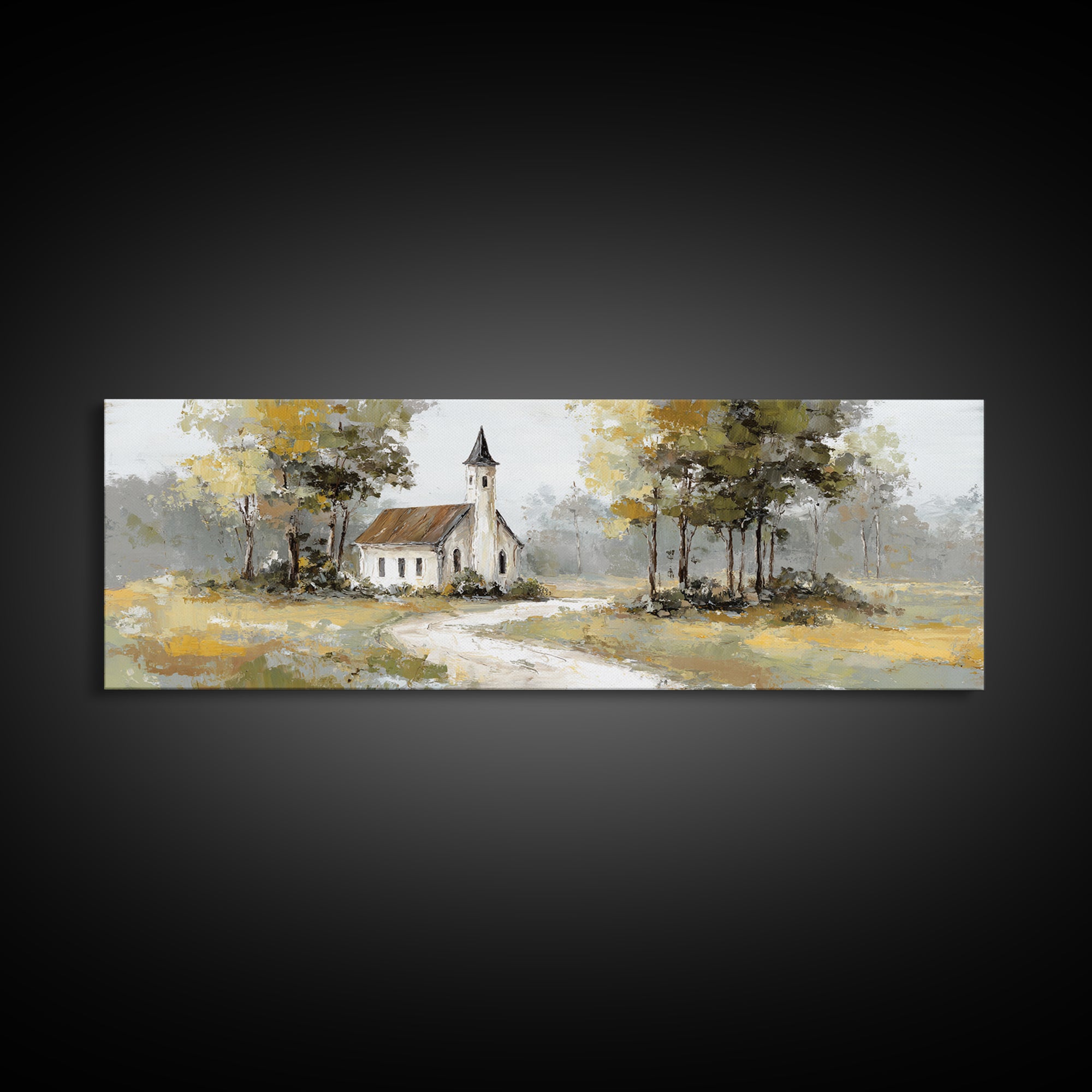Country Church Steeple Beyond Trees Canvas Print, Country Art, Luxury Decor, Farmhouse Decor, Fine Art, Country, COU-3x1-35