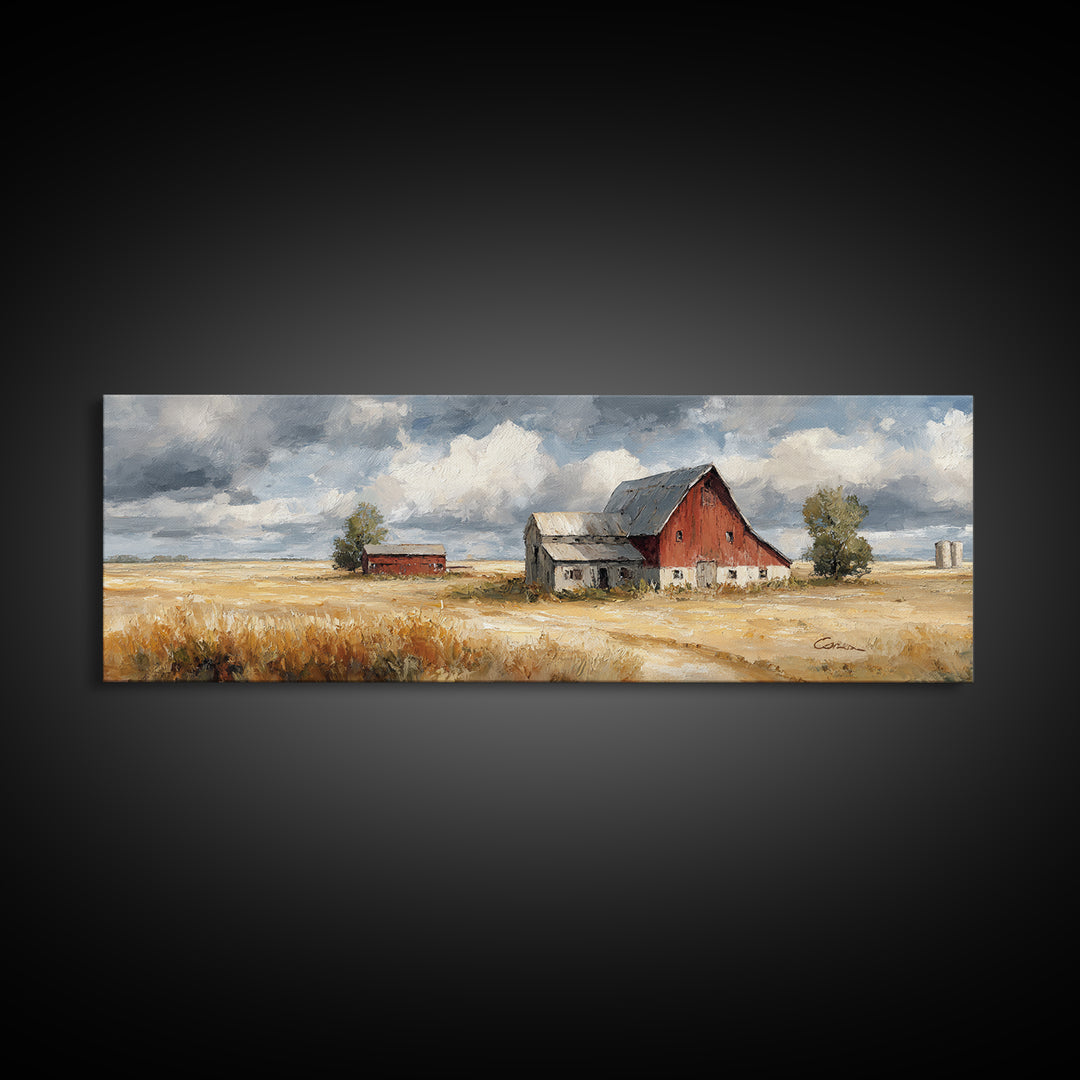 Cornfield under Dramatic Summer Clouds Framed Canvas Print, Country Art, Digital Print, Farmhouse Decor, Fine Art, Country, COU-3x1-58