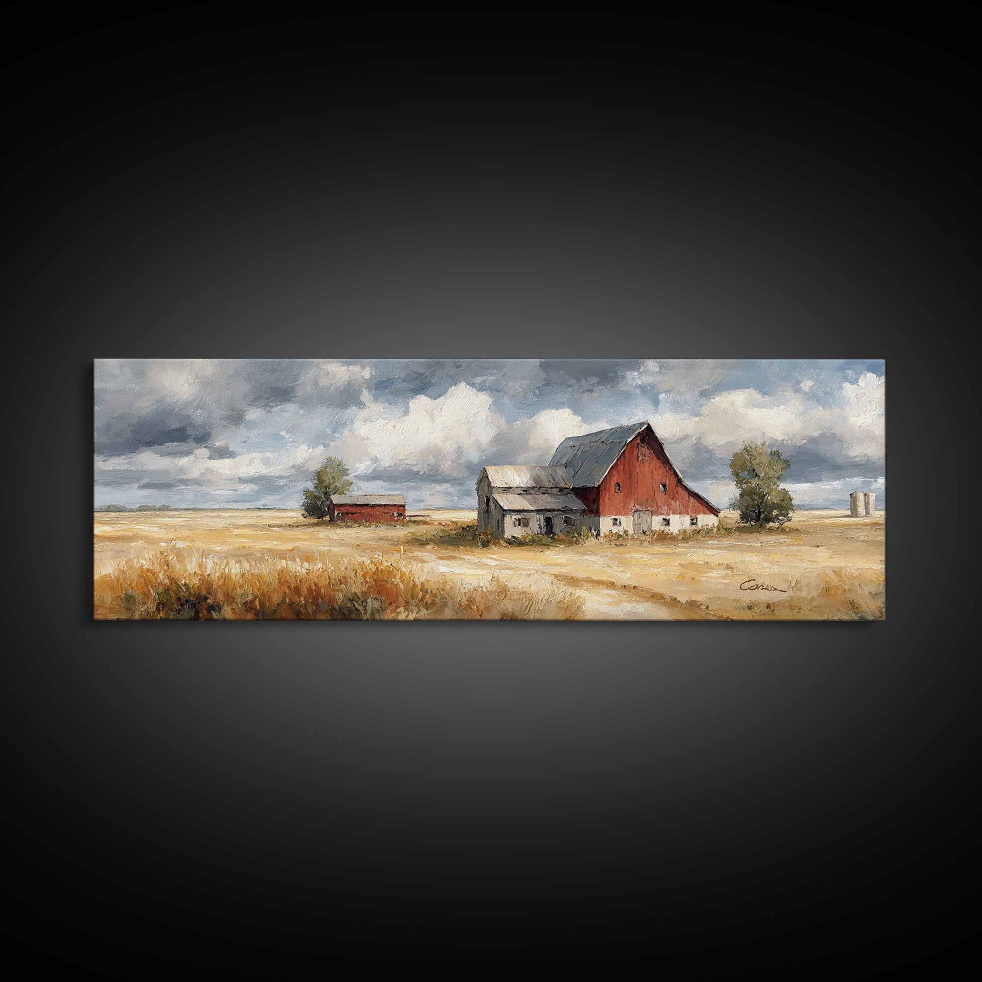 Cornfield under Dramatic Summer Clouds Framed Canvas Print, Country Art, Digital Print, Farmhouse Decor, Fine Art, Country, COU-3x1-58