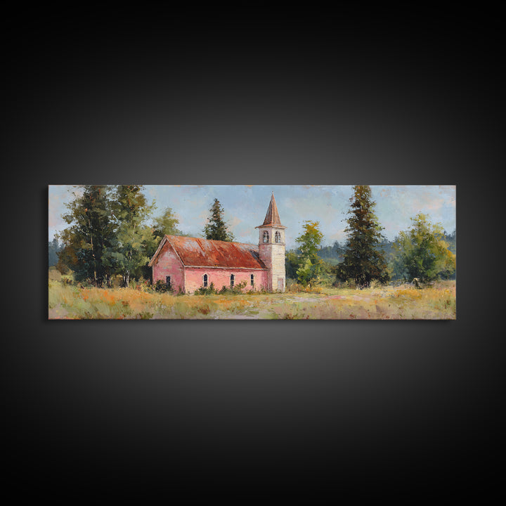 Country Church Steeple Beyond Trees Framed Canvas Print, Country Art, Wall Art, Farmhouse Decor, Fine Art, Country, COU-3x1-59