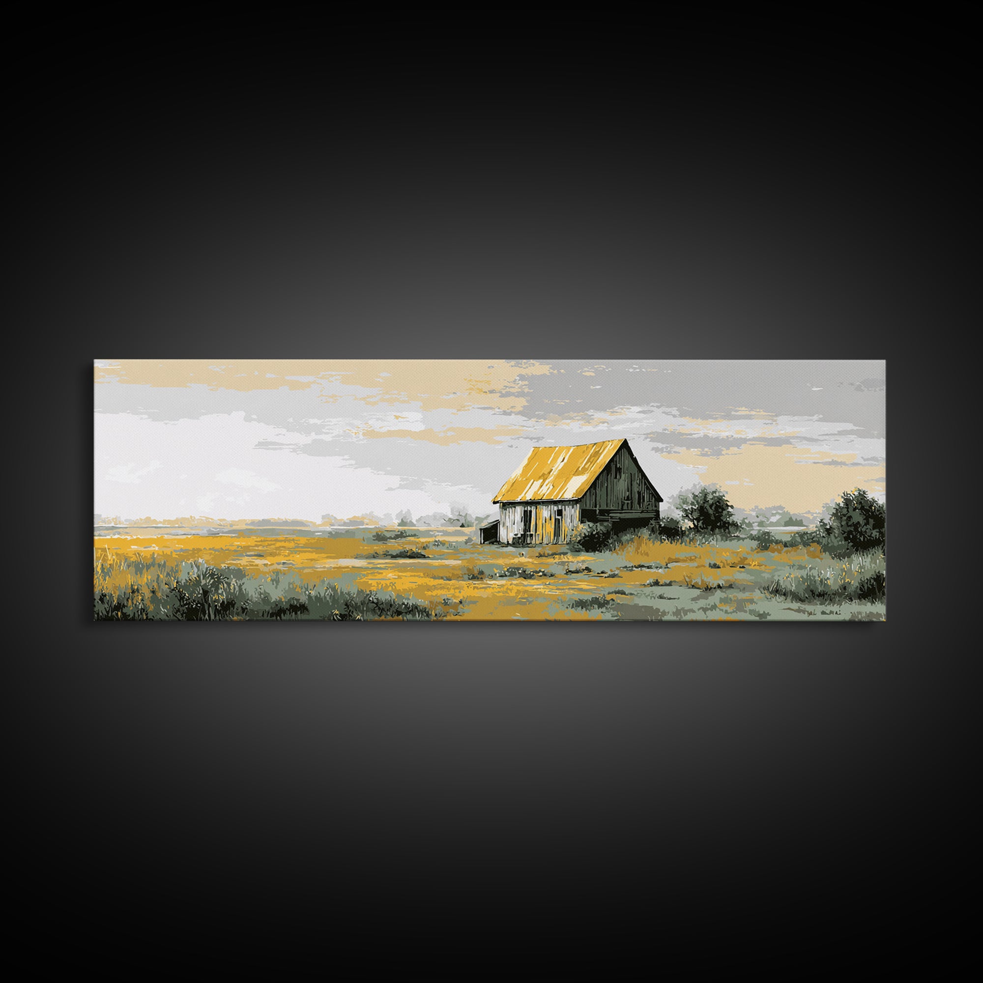 Rustic Barn Silhouette Framed Canvas Print, Country Art, Farmhouse Decor, Abstract Art, Country, Farmhouse Wall Decor, COU-3x1-67