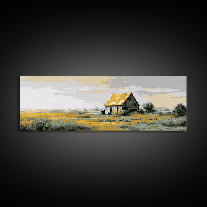 Rustic Barn Silhouette Framed Canvas Print, Country Art, Farmhouse Decor, Abstract Art, Country, Farmhouse Wall Decor, COU-3x1-67