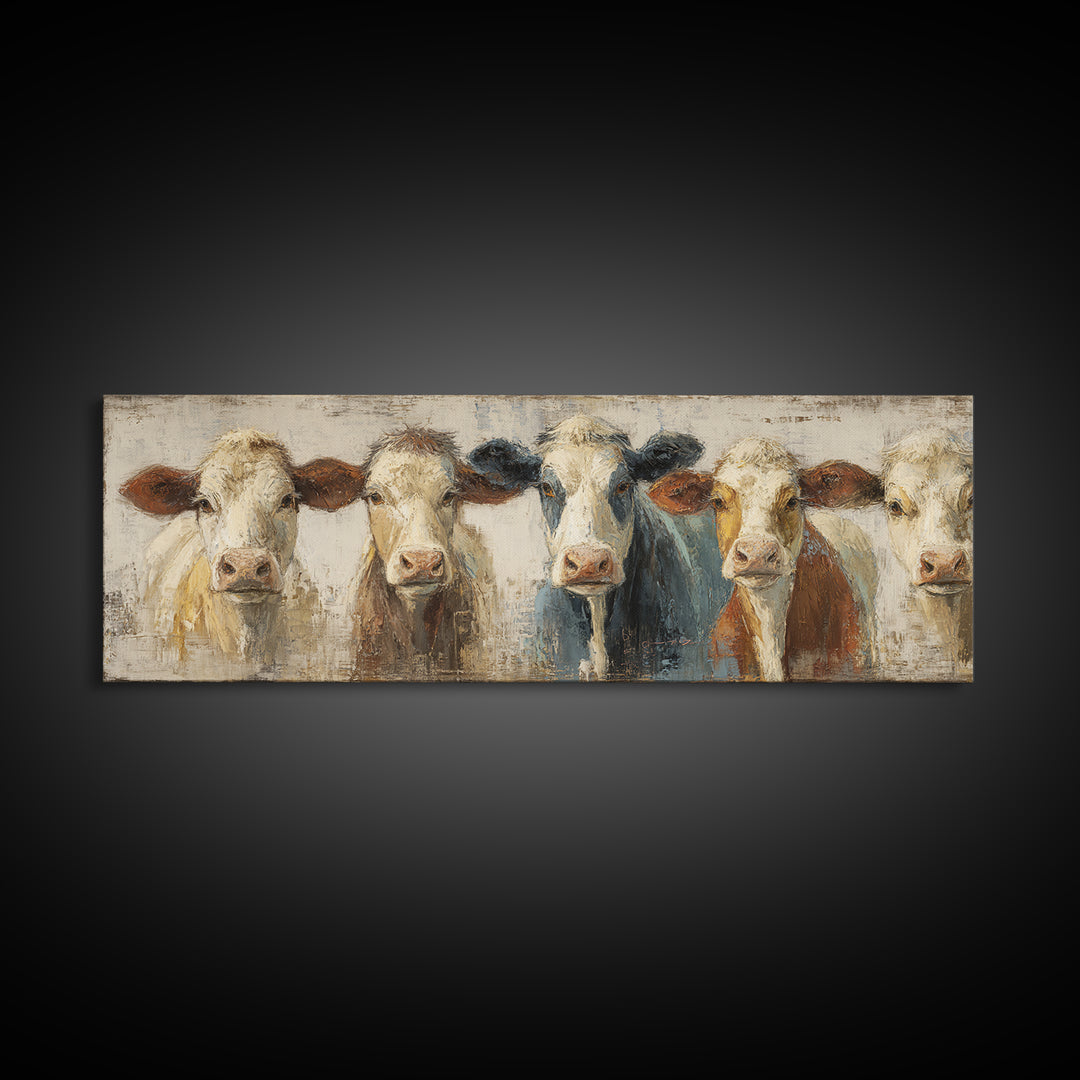 Cow Portrait with Gentle Farmhouse Personality Framed Canvas Print, Country Art, Contemporary Art, Farmhouse Decor, Country, COU-3x1-68
