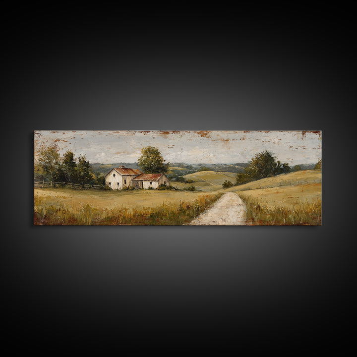 Country Road Disappearing into Green Hills Canvas Print, Country Art, Oil Painting, Farmhouse Decor, Fine Art, Country, COU-3x1-71