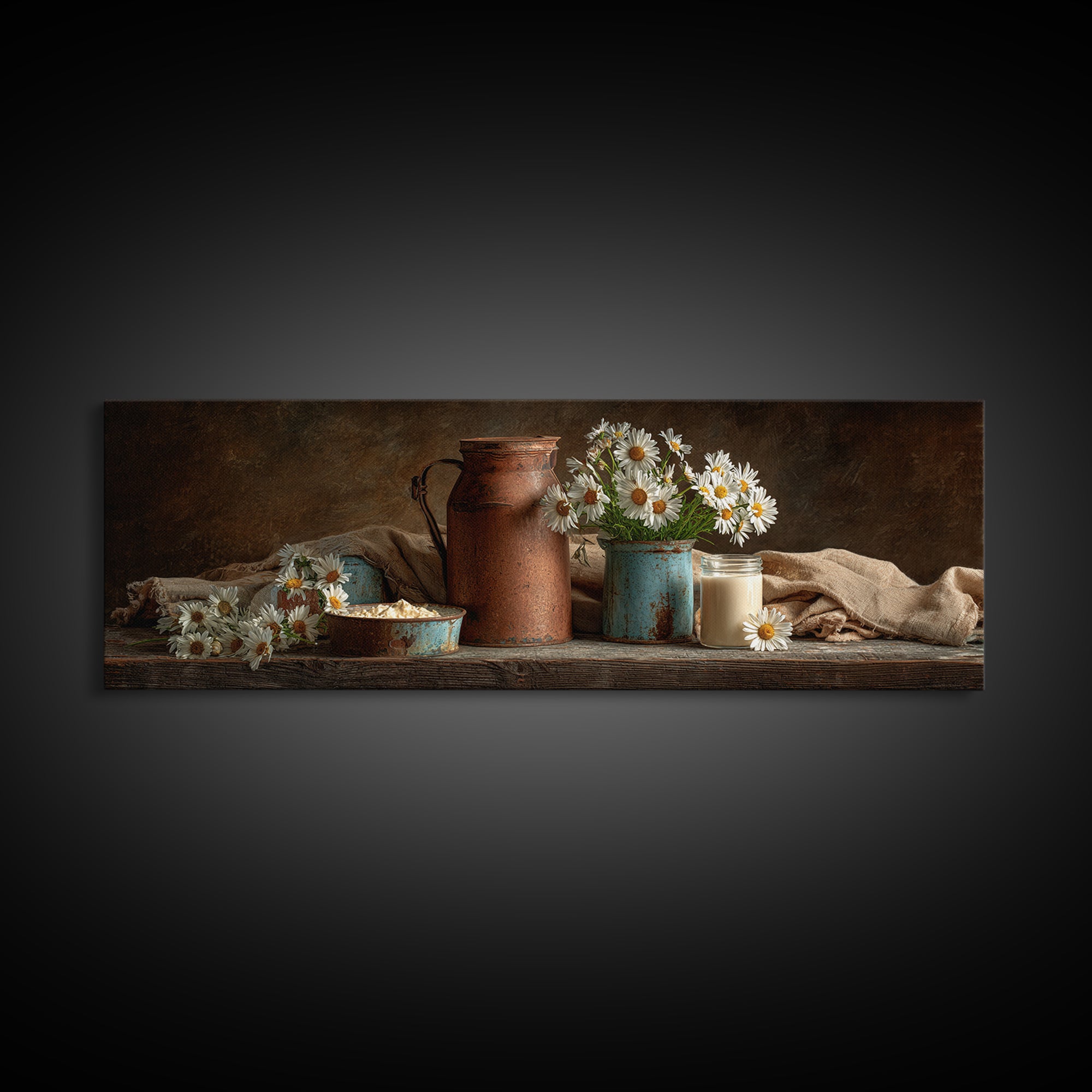Milk Can and Daisies Rustic Still Life Framed Canvas Print, Country Art, Farmhouse Wall Decor, Farmhouse Decor, Country, COU-3x1-77