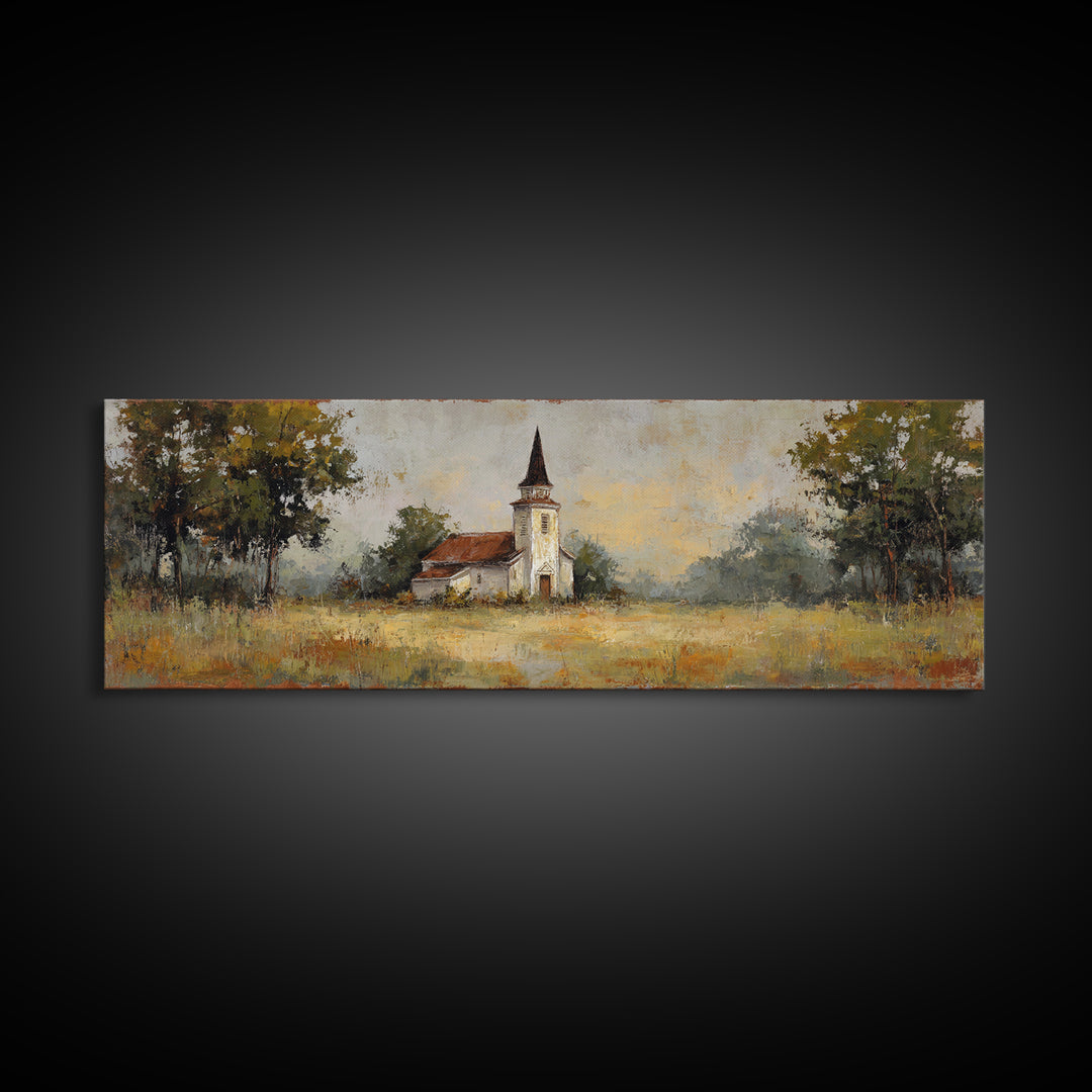 Country Church Steeple Beyond Trees Canvas Print, Country Art, Art Print, Farmhouse Decor, Country, Watercolor Painting, COU-3x1-83