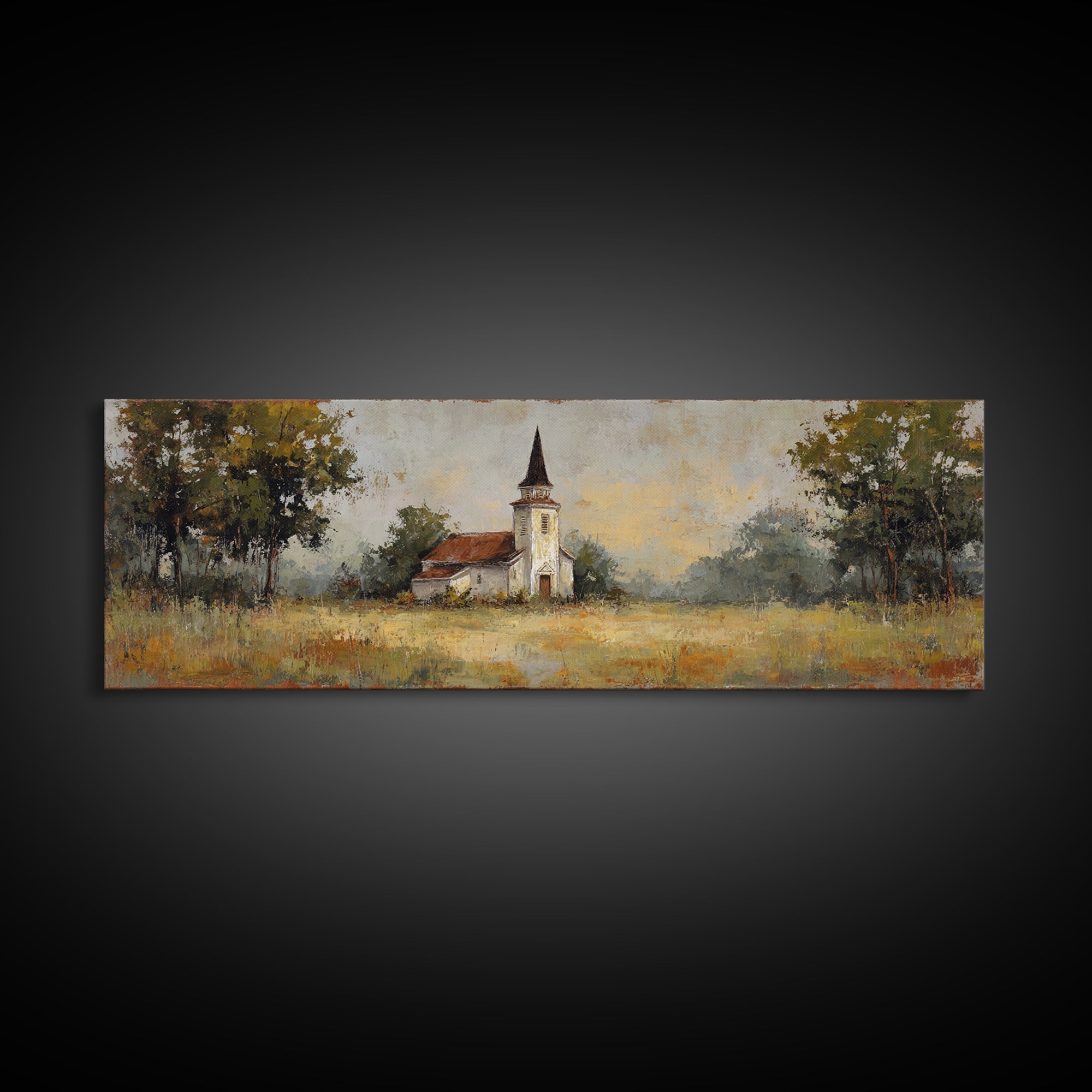 Country Church Steeple Beyond Trees Canvas Print, Country Art, Art Print, Farmhouse Decor, Country, Watercolor Painting, COU-3x1-83