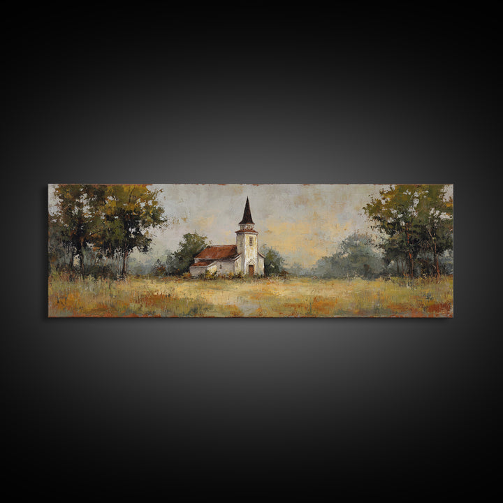 Country Church Steeple Beyond Trees Canvas Print, Country Art, Art Print, Farmhouse Decor, Country, Watercolor Painting, COU-3x1-83