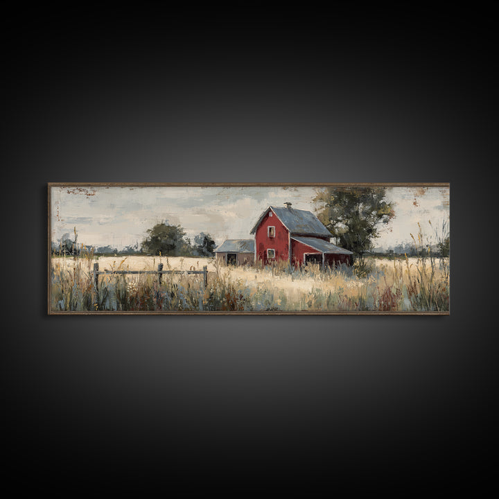 Wildflower Meadow Beside an Old Fence Framed Canvas Print, Country Art, Farmhouse Wall Decor, Farmhouse Decor, Country, COU-3x1-90