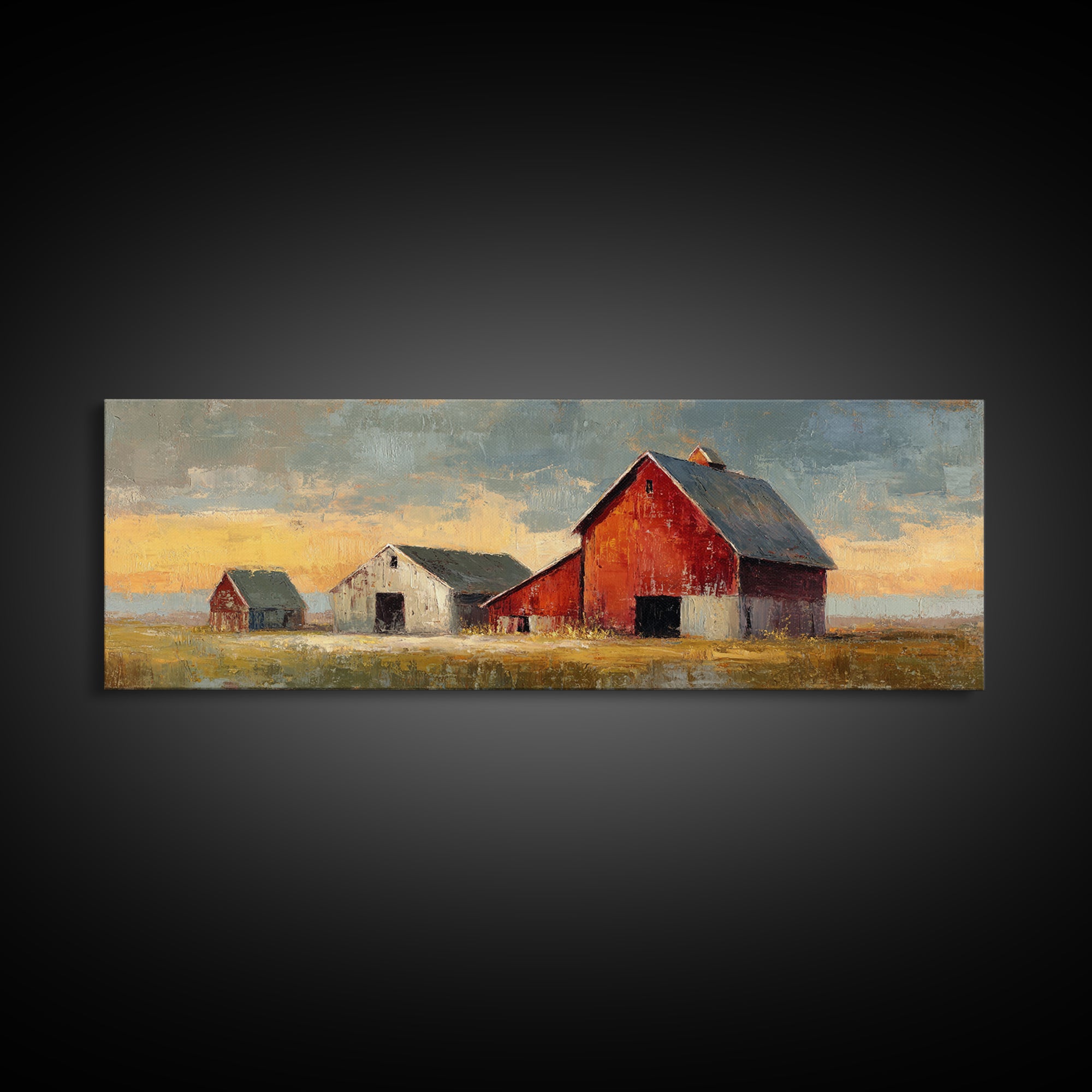 Rustic Barn Silhouette Canvas Print, Country Art, Room Decor, Farmhouse Decor, Fine Art, Country, Oil Painting, COU-3x1-91