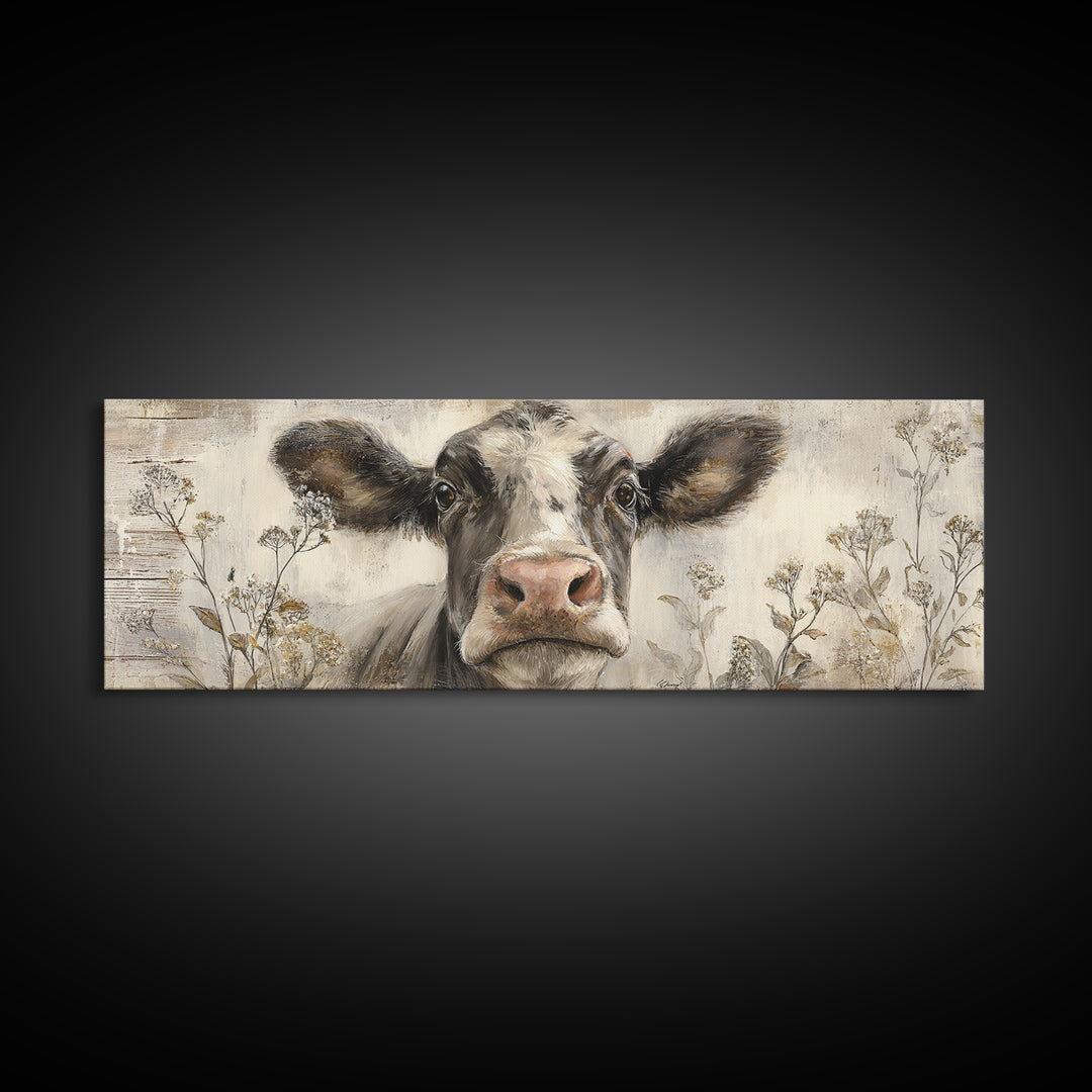 Cow Portrait with Gentle Farmhouse Personality Canvas Print, Country Art, Art Prints, Farmhouse Decor, Fine Art, Country, COU-3x1-92