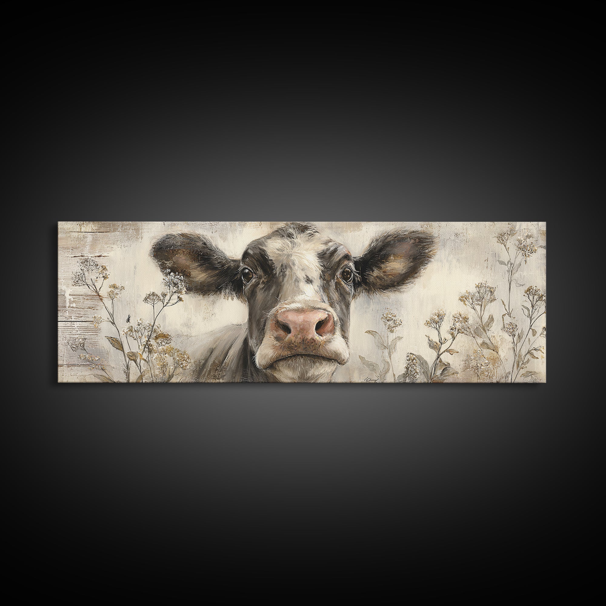 Cow Portrait with Gentle Farmhouse Personality Canvas Print, Country Art, Art Prints, Farmhouse Decor, Fine Art, Country, COU-3x1-92