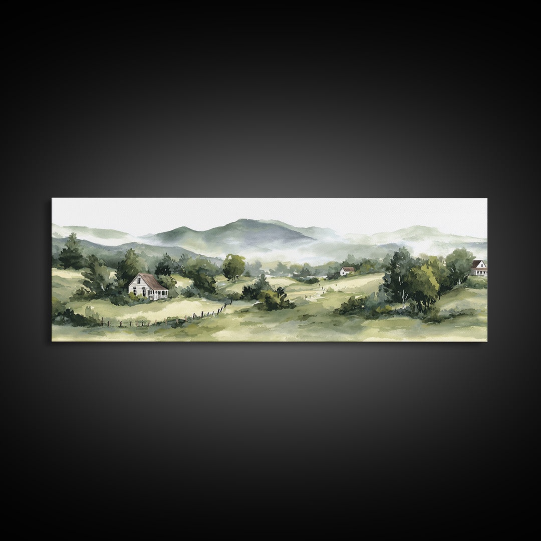 Country Road Disappearing into Green Hills Canvas Print, Country Art, Textured Painting, Farmhouse Decor, Oil Painting, Country, COU-3x1-95