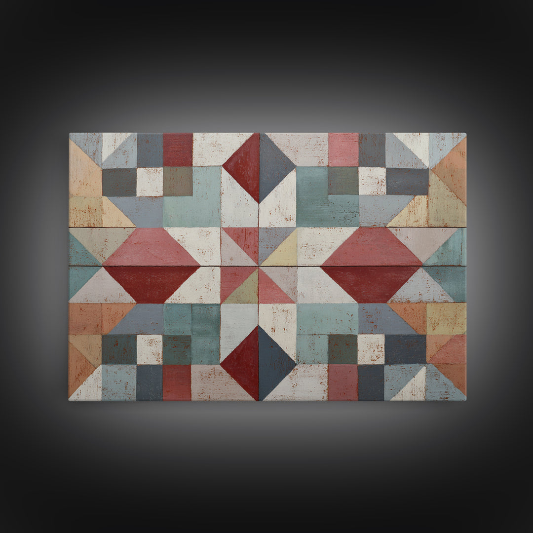 Quilt Geometric Folk Pattern Canvas Print, Country Art, Printable Art, Farmhouse Decor, Abstract Art, Country, French Country, COU-3x2-16
