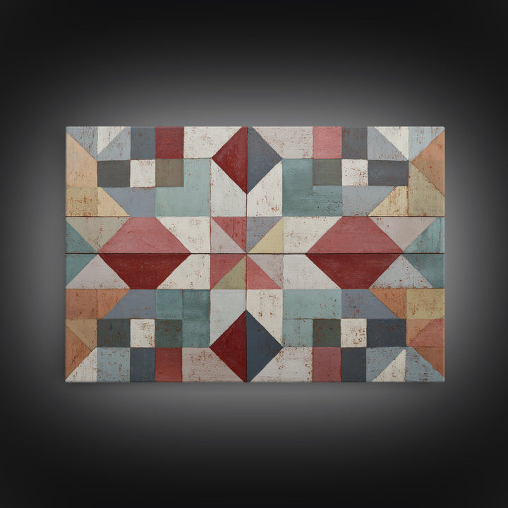 Quilt Geometric Folk Pattern Canvas Print, Country Art, Printable Art, Farmhouse Decor, Abstract Art, Country, French Country, COU-3x2-16