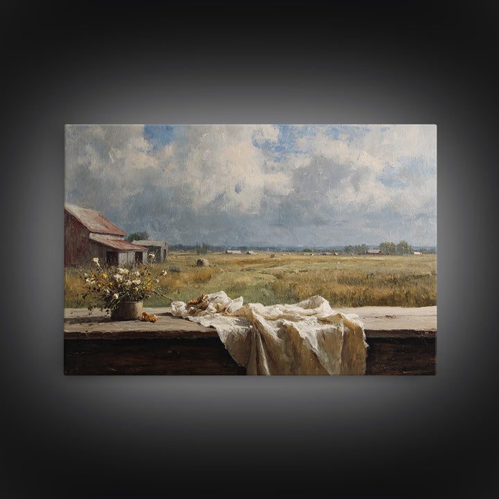 Cornfield under Dramatic Summer Clouds Canvas Print, Country Art, Oil Painting, Farmhouse Decor, Country, Digital Art Prints, COU-3x2-22