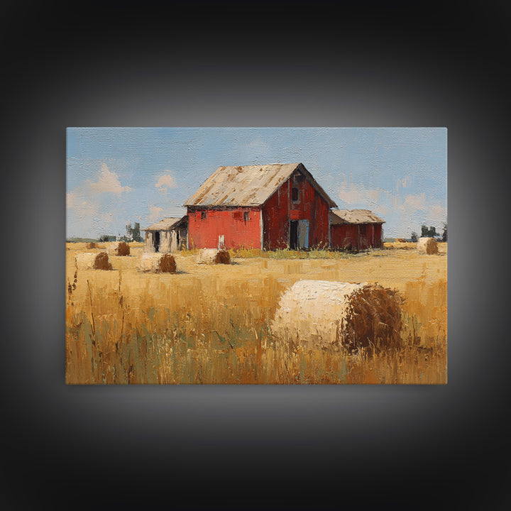 Hay Bales in Late Afternoon Sun Framed Canvas Print, Country Art, Farmhouse Decor, Fine Art, Country, Gallery Wall Art, COU-3x2-24