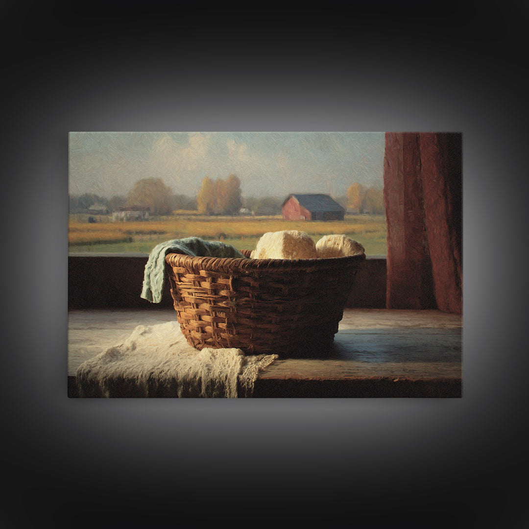 Blackberry Basket with Linen Cloth Framed Canvas Print, Country Art, Watercolor Painting, Farmhouse Decor, Fine Art, Country, COU-3x2-25