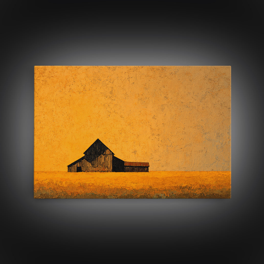 Rustic Barn Silhouette Framed Canvas Print, Country Art, Eclectic Wall Art, Farmhouse Decor, Fine Art, Country, Boho Decor, COU-3x2-31