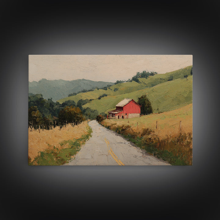 Country Road Disappearing into Green Hills Framed Canvas Print, Country Art, Farmhouse Wall Art, Farmhouse Decor, Country, COU-3x2-35