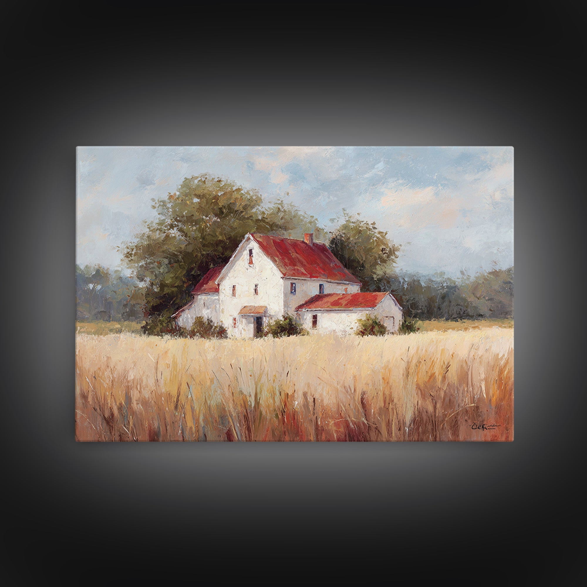 White Farmhouse Surrounded by Tall Grass Canvas Print, Country Art, Digital Print, Farmhouse Decor, Fine Art, Country, COU-3x2-38