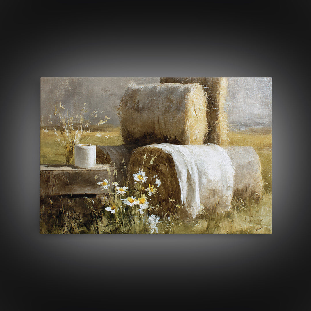 Hay Bales in Late Afternoon Sun Canvas Print, Country Art, Digital Art Prints, Farmhouse Decor, Fine Art, Country, Modern Decor, COU-3x2-48