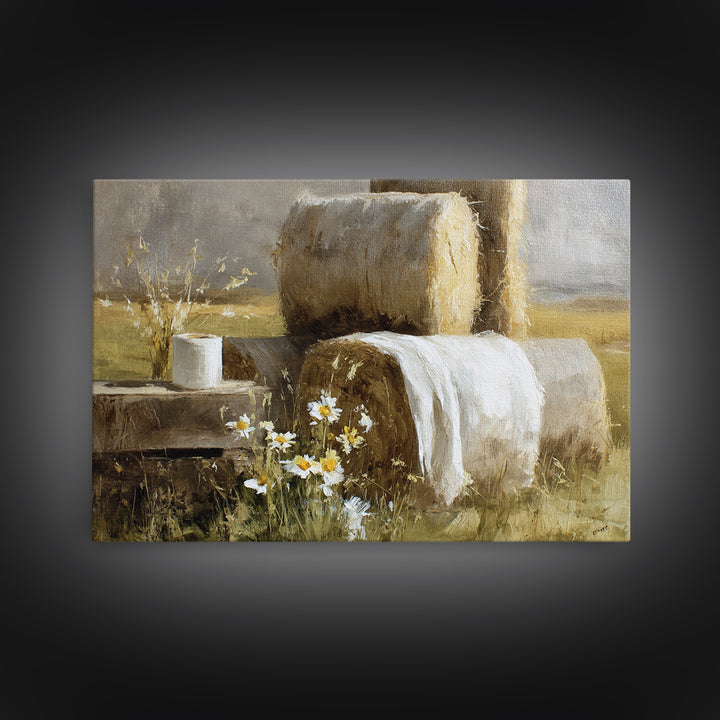 Hay Bales in Late Afternoon Sun Canvas Print, Country Art, Digital Art Prints, Farmhouse Decor, Fine Art, Country, Modern Decor, COU-3x2-48