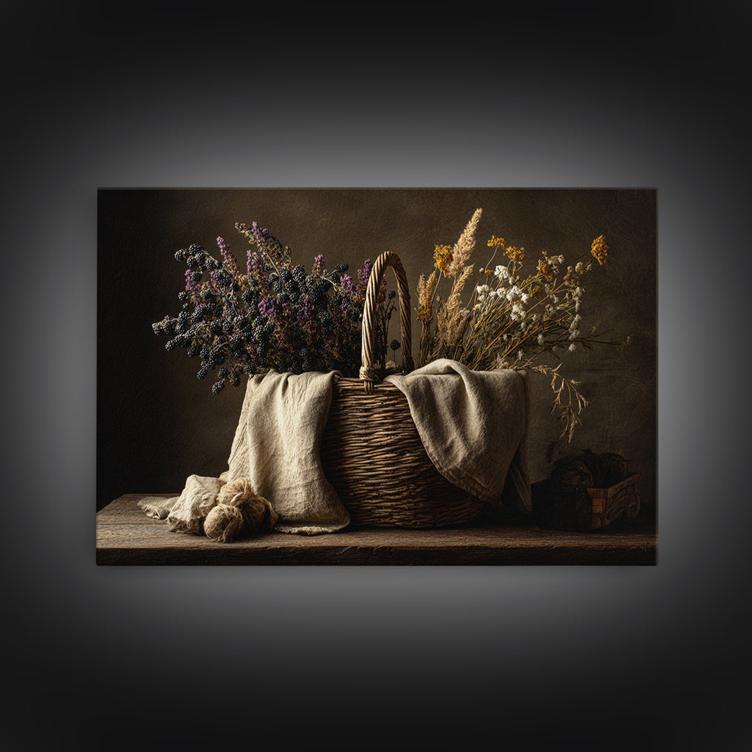 Blackberry Basket with Linen Cloth Canvas Print, Country Art, Eclectic Wall Art, Farmhouse Decor, Fine Art, Country, Boho Decor, COU-3x2-49