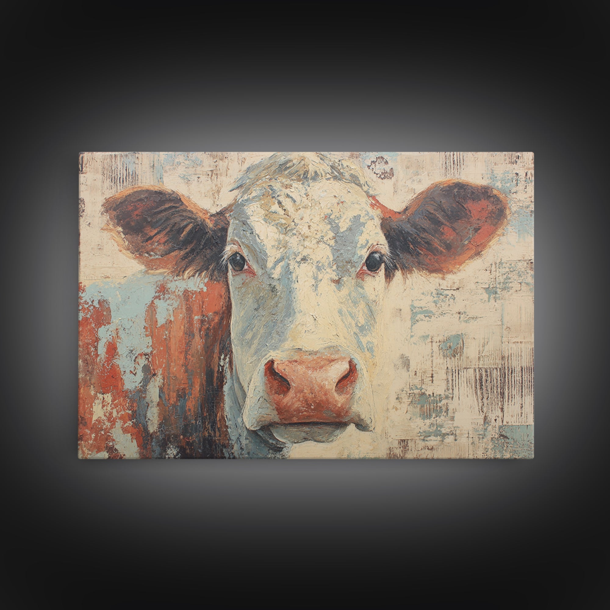 Cow Portrait with Gentle Farmhouse Personality Canvas Print, Country Art, Landscape Wall Art, Farmhouse Decor, Oil Painting, COU-3x2-56