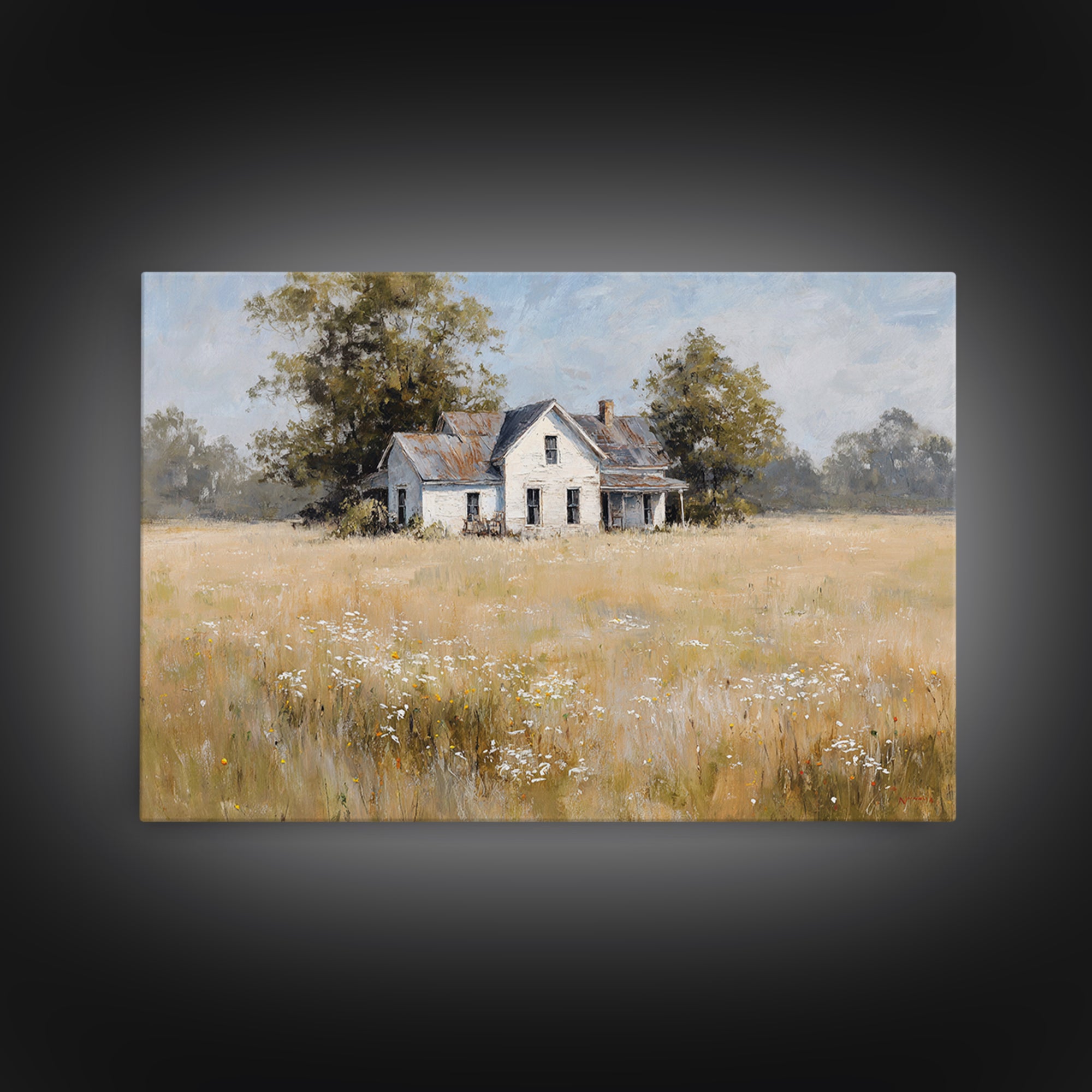 White Farmhouse Surrounded by Tall Grass Canvas Print, Country Art, Digital Print, Farmhouse Decor, Fine Art, Country, COU-3x2-62