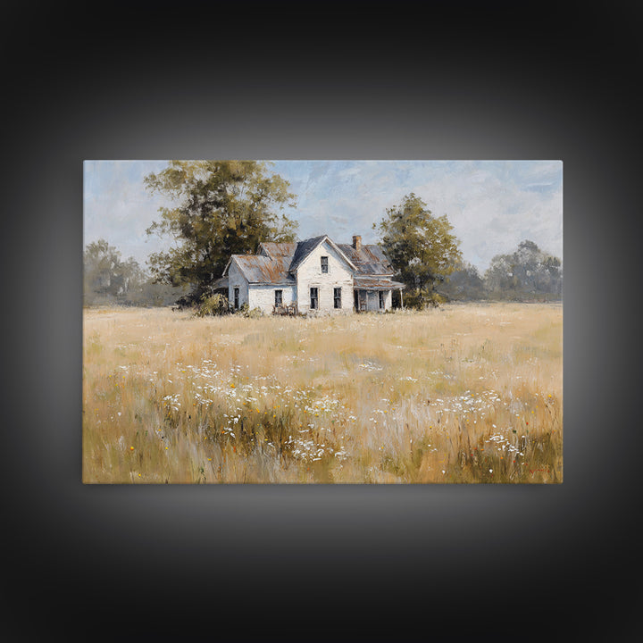 White Farmhouse Surrounded by Tall Grass Canvas Print, Country Art, Digital Print, Farmhouse Decor, Fine Art, Country, COU-3x2-62