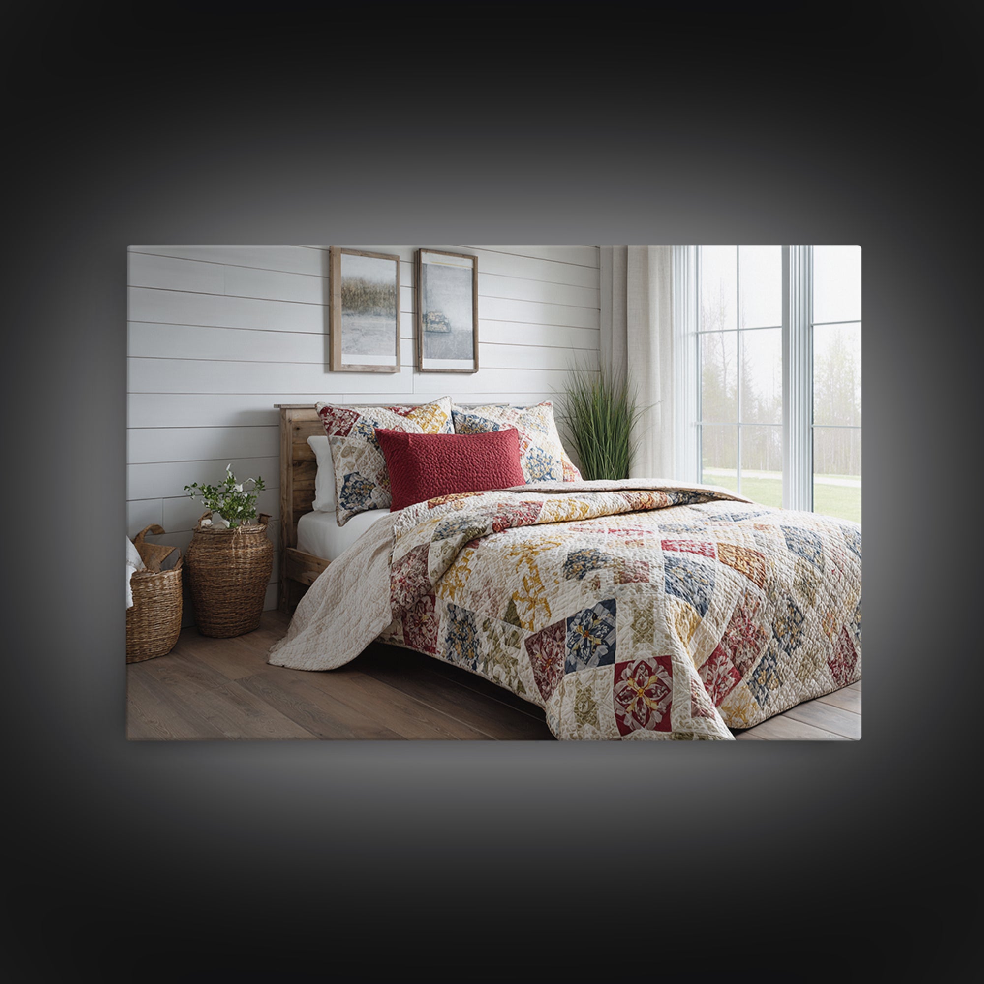 Quilt Geometric Folk Pattern Framed Canvas Print, Country Art, Gallery Decor, Farmhouse Decor, Fine Art, Country, COU-3x2-64